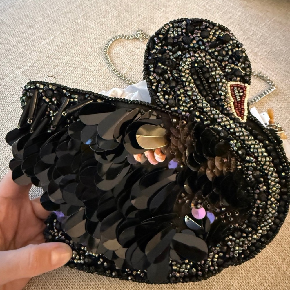 HRX Black Beaded Swan Crossbody Bag